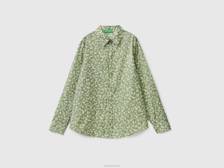 Camisa estampada 100% algodón NHBF485 verde oliva mujer Benetton