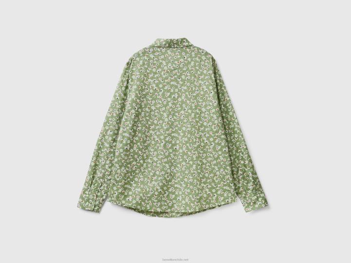 Camisa estampada 100% algodón NHBF485 verde oliva mujer Benetton