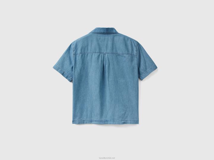 blusa en cambray NHBF3970 azul claro mujer Benetton