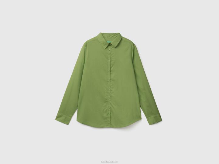 camisa de algodón ligero NHBF499 verde mujer Benetton