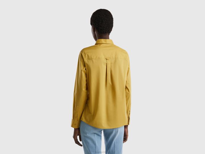 camisa de algodón ligero NHBF527 mostaza mujer Benetton