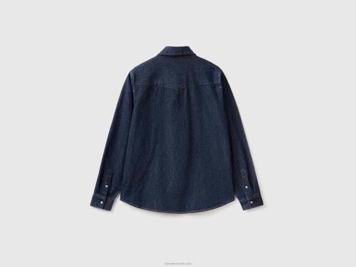 camisa de mezclilla regular fit NHBF489 azul mujer Benetton