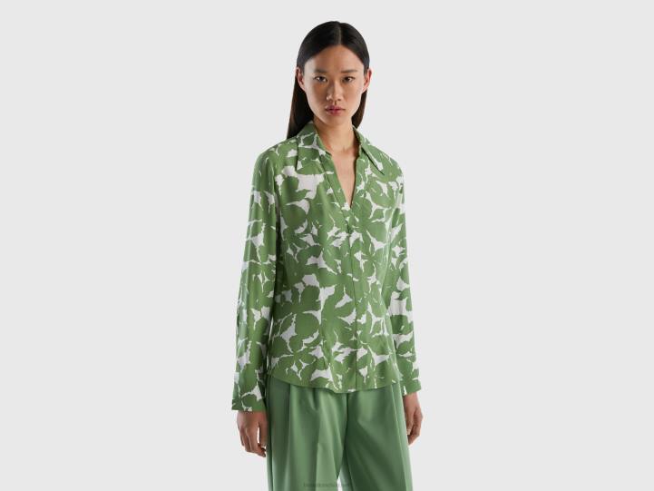 camisa floral de viscosa pura NHBF496 verde mujer Benetton