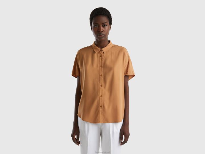 camisa fluida de viscosa sostenible NHBF3960 beige mujer Benetton