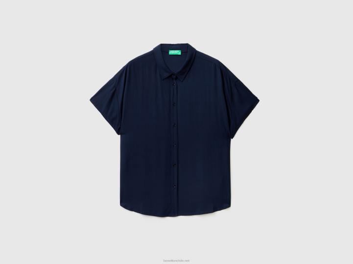 camisa fluida de viscosa sostenible NHBF520 azul oscuro mujer Benetton