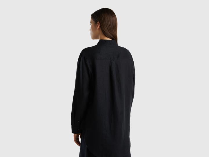 camisa larga de puro lino NHBF3964 negro mujer Benetton