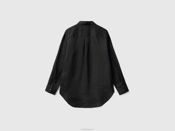 camisa larga de puro lino NHBF3964 negro mujer Benetton