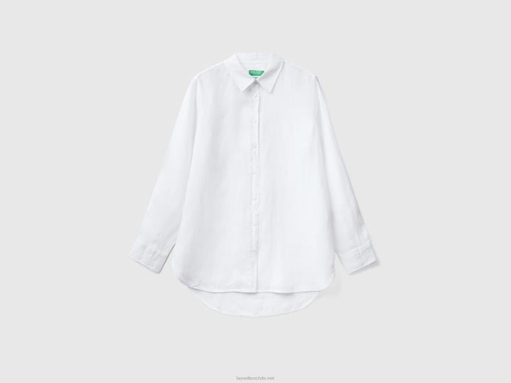 camisa larga de puro lino NHBF494 blanco mujer Benetton