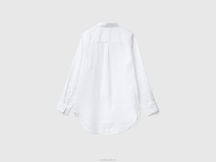 camisa larga de puro lino NHBF494 blanco mujer Benetton