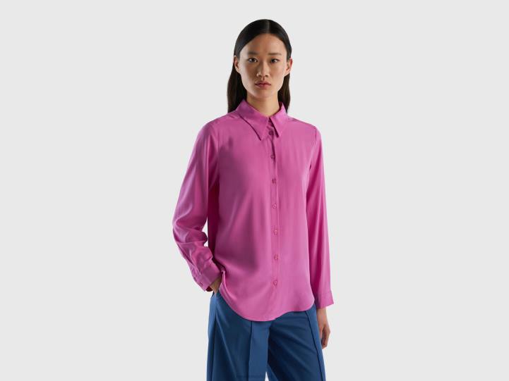 camisa regular fit de viscosa sostenible NHBF3972 rosa mujer Benetton