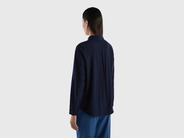 camisa regular fit de viscosa sostenible NHBF3979 azul oscuro mujer Benetton