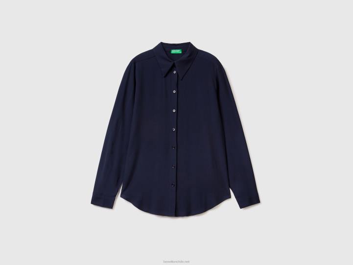 camisa regular fit de viscosa sostenible NHBF3979 azul oscuro mujer Benetton