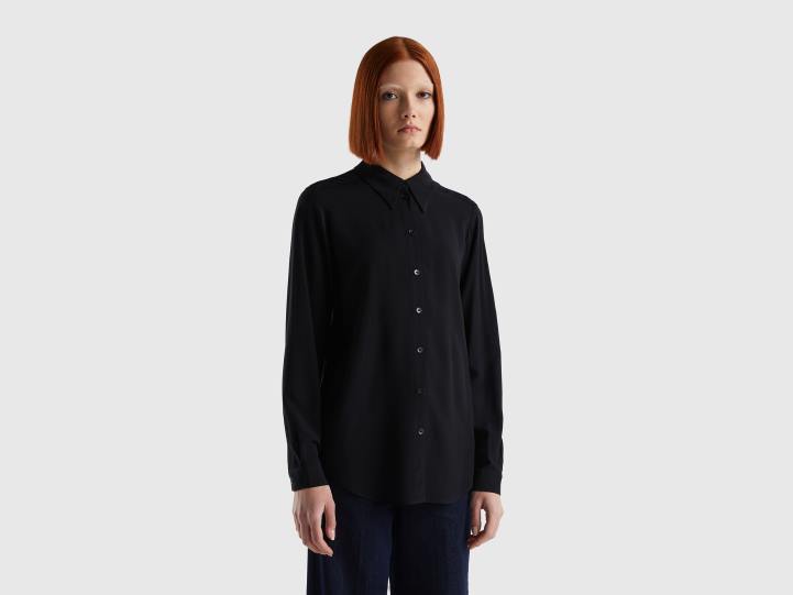 camisa regular fit de viscosa sostenible NHBF484 negro mujer Benetton