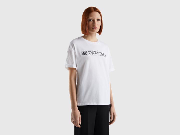 Camiseta 100% algodón con texto NHBF304 blanco mujer Benetton