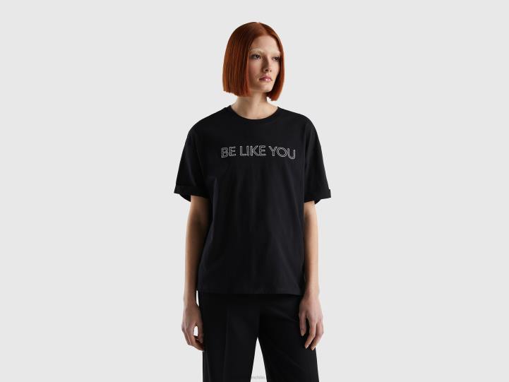 Camiseta 100% algodón con texto NHBF3877 negro mujer Benetton
