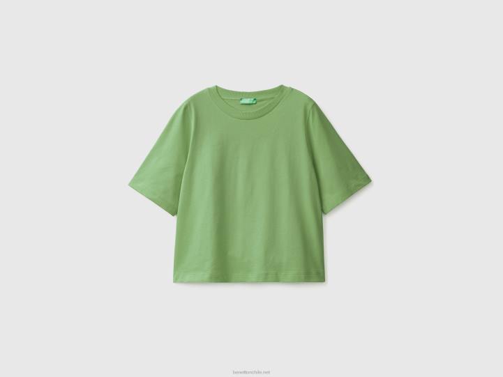 Camiseta boxy fit 100% algodón NHBF378 verde mujer Benetton