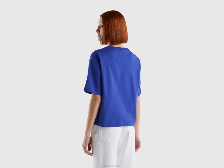 Camiseta boxy fit 100% algodón NHBF3850 azul brillante mujer Benetton