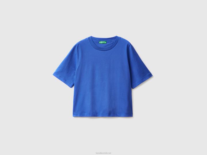Camiseta boxy fit 100% algodón NHBF3850 azul brillante mujer Benetton
