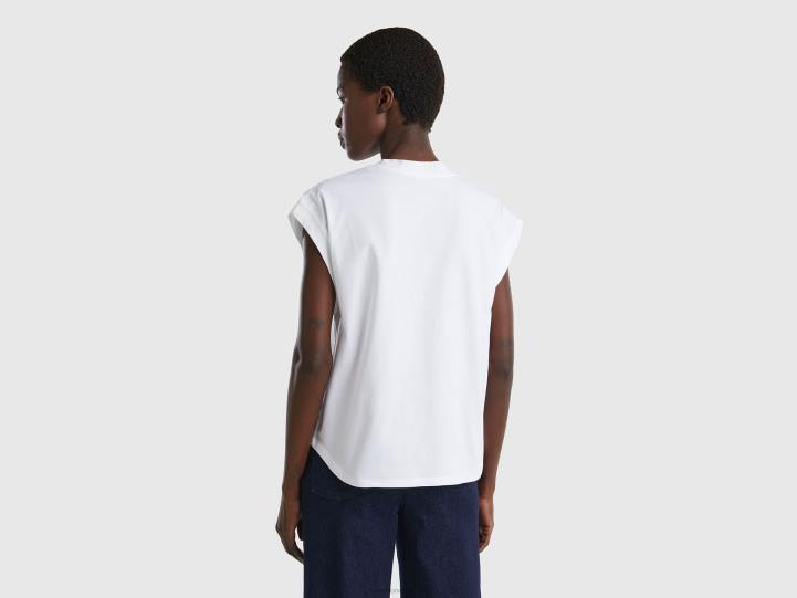 Camiseta cuello pico 100% algodón NHBF331 blanco mujer Benetton