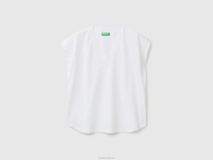 Camiseta cuello pico 100% algodón NHBF331 blanco mujer Benetton