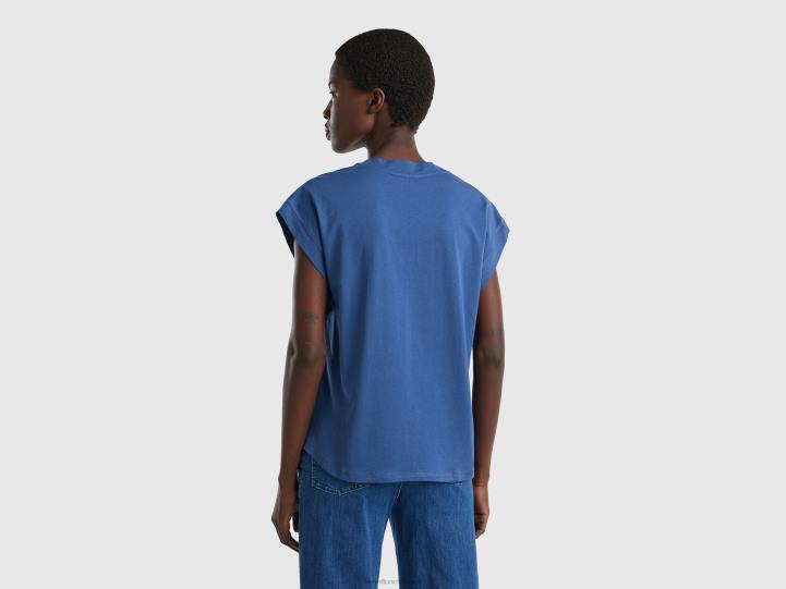 Camiseta cuello pico 100% algodón NHBF360 azul mujer Benetton