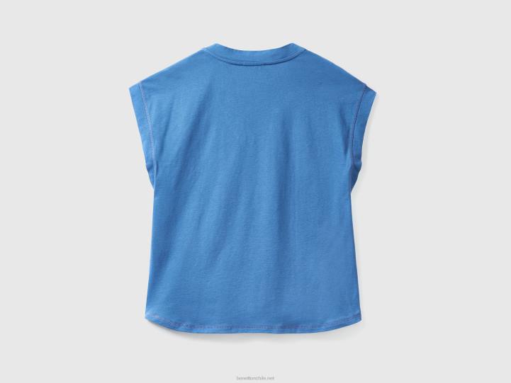 Camiseta cuello pico 100% algodón NHBF3787 azul mujer Benetton