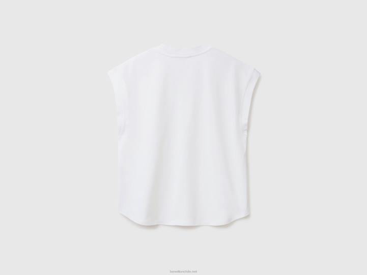 Camiseta cuello pico 100% algodón NHBF3807 blanco mujer Benetton
