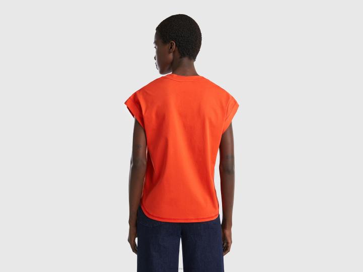 Camiseta cuello pico 100% algodón NHBF3856 rojo mujer Benetton