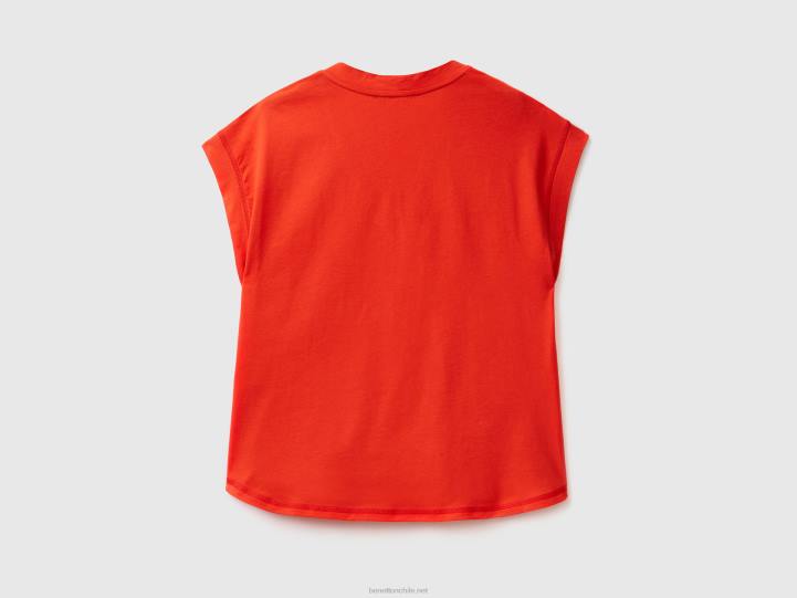 Camiseta cuello pico 100% algodón NHBF3856 rojo mujer Benetton