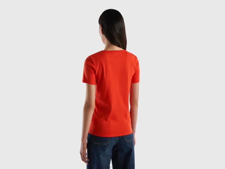 camiseta de 100 % algodón con logotipo estampado con purpurina NHBF3798 rojo mujer Benetton