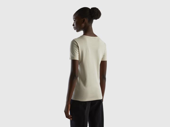 camiseta de 100 % algodón con logotipo estampado con purpurina NHBF3903 beige mujer Benetton