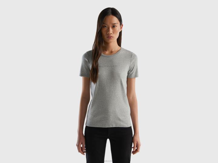 camiseta de 100 % algodón con logotipo estampado con purpurina NHBF3906 gris claro mujer Benetton