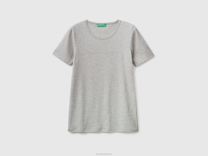 camiseta de 100 % algodón con logotipo estampado con purpurina NHBF3906 gris claro mujer Benetton