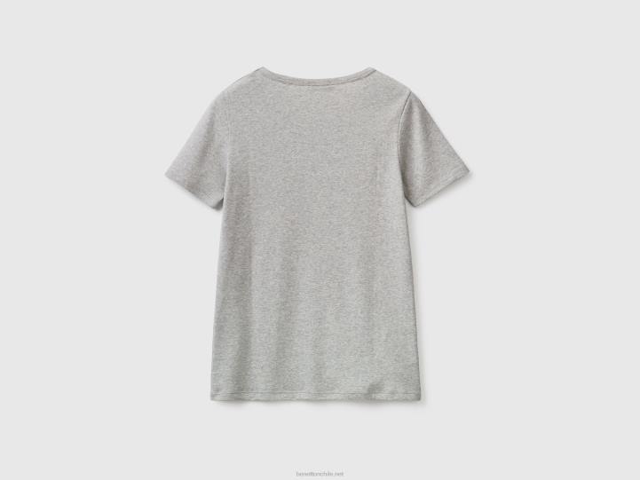 camiseta de 100 % algodón con logotipo estampado con purpurina NHBF3906 gris claro mujer Benetton