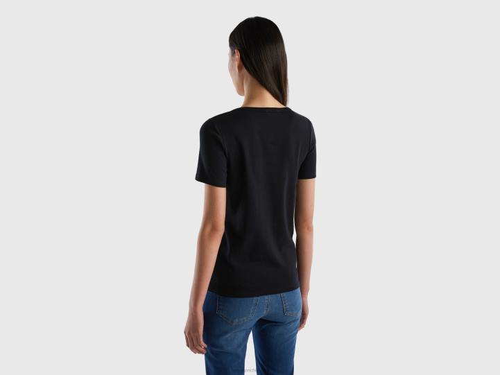camiseta de 100 % algodón con logotipo estampado con purpurina NHBF428 negro mujer Benetton