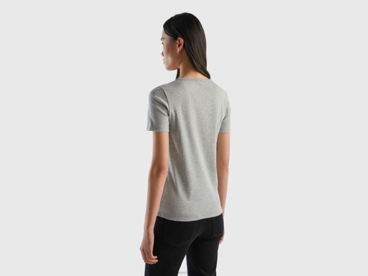 camiseta de 100 % algodón con logotipo estampado con purpurina NHBF447 gris claro mujer Benetton