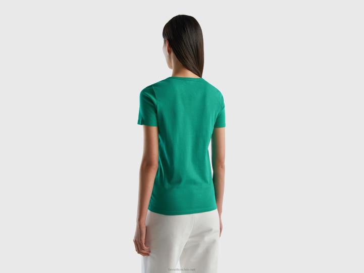 camiseta de 100 % algodón con logotipo estampado con purpurina NHBF468 verde mujer Benetton