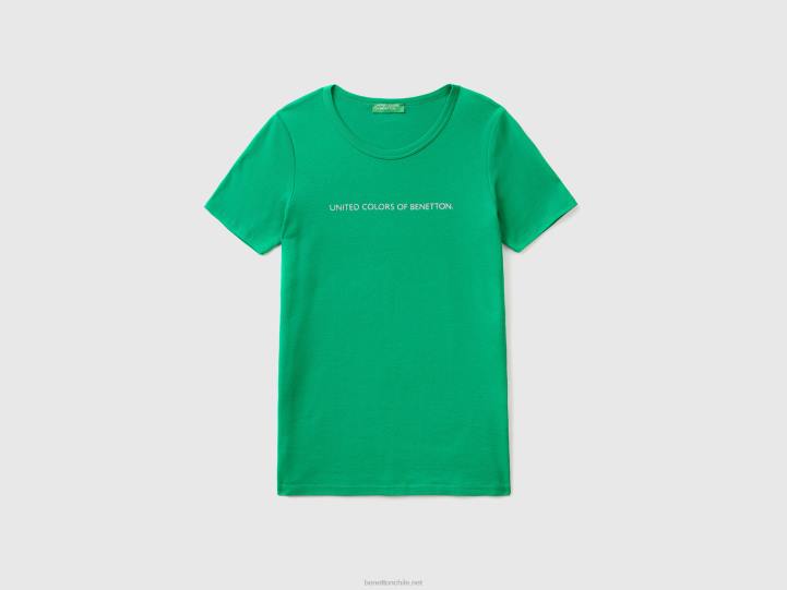 camiseta de 100 % algodón con logotipo estampado con purpurina NHBF468 verde mujer Benetton