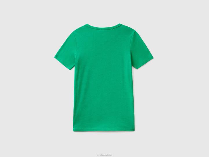 camiseta de 100 % algodón con logotipo estampado con purpurina NHBF468 verde mujer Benetton