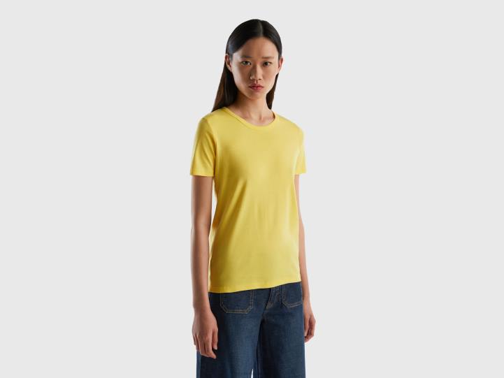 camiseta de algodón de fibra larga NHBF340 amarillo mujer Benetton