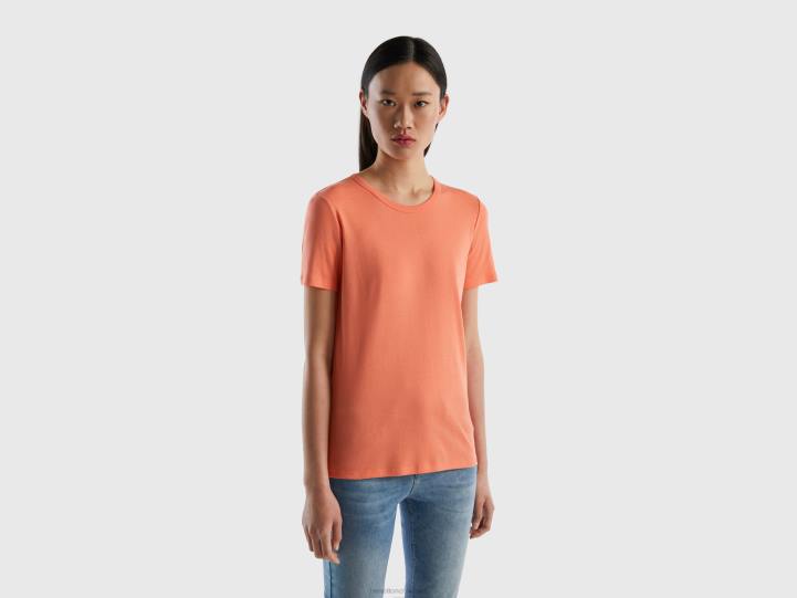 camiseta de algodón de fibra larga NHBF3816 naranja mujer Benetton