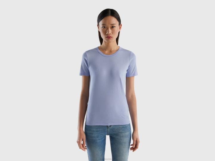 camiseta de algodón de fibra larga NHBF3830 lavanda mujer Benetton