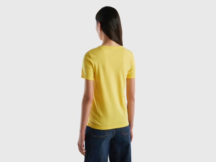 camiseta de algodón de fibra larga NHBF3833 amarillo mujer Benetton