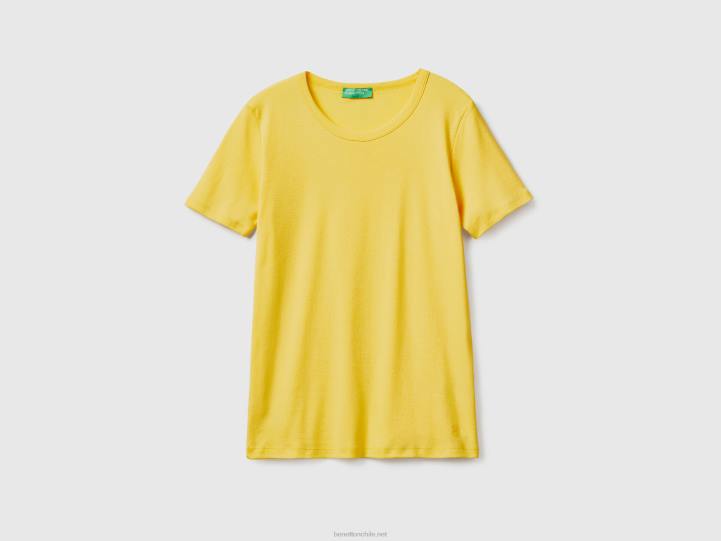 camiseta de algodón de fibra larga NHBF3833 amarillo mujer Benetton