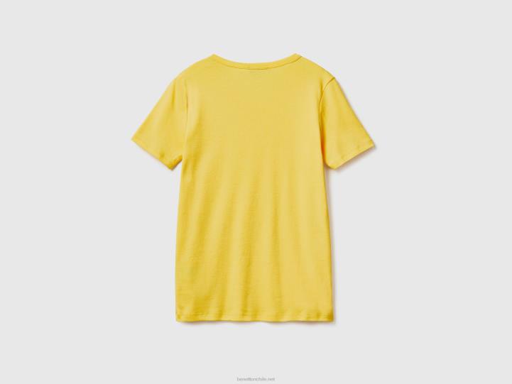 camiseta de algodón de fibra larga NHBF3833 amarillo mujer Benetton