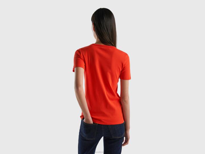 camiseta de algodón de fibra larga NHBF3834 rojo mujer Benetton