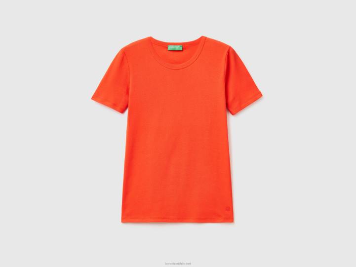 camiseta de algodón de fibra larga NHBF3834 rojo mujer Benetton
