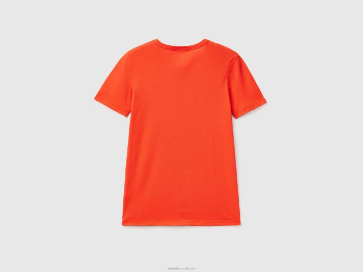 camiseta de algodón de fibra larga NHBF3834 rojo mujer Benetton