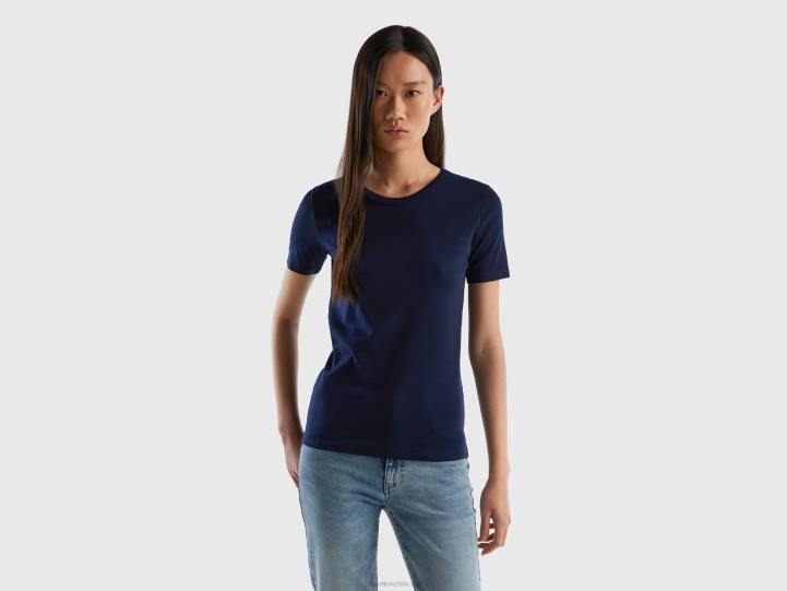 camiseta de algodón de fibra larga NHBF3919 azul oscuro mujer Benetton
