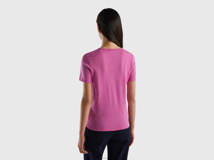 camiseta de algodón de fibra larga NHBF392 rosa mujer Benetton